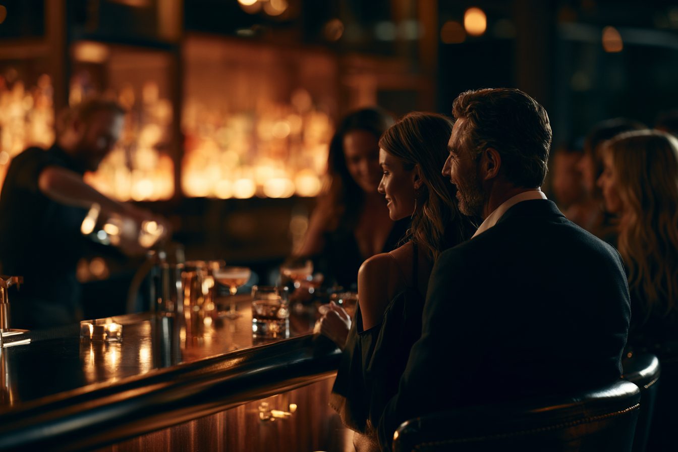 Bar area of a restaurant with music setting the atmosphere